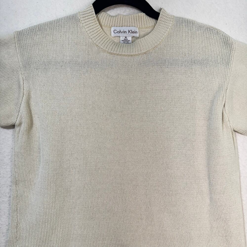 Calvin Klein VTG Knit Mercerized Cotton Ivory Cream Sweater Blouse Size Medium - Picture 3 of 6